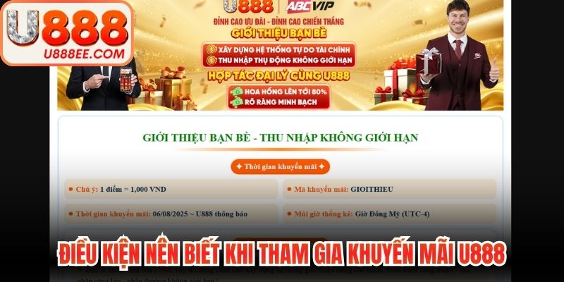 Điều kiện người chơi nên biết khi tham gia khuyến mãi U888